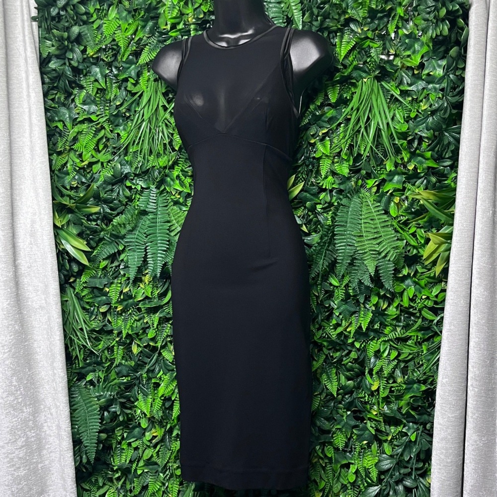 Victoria Beckham Dress XS Black Mesh Panel Bodycon Midi Size 34 Back Zip 4205